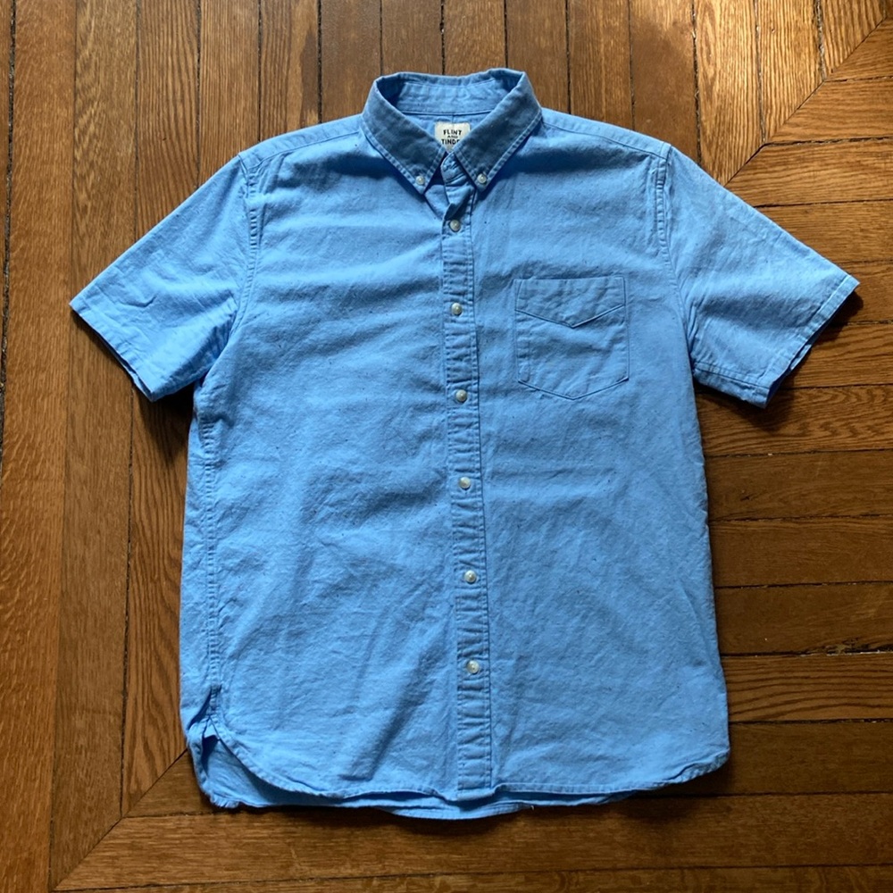 Flint and Tinder Huckberry Short Sleeve Rainbow Flecked Sky Blue Architect OCBD